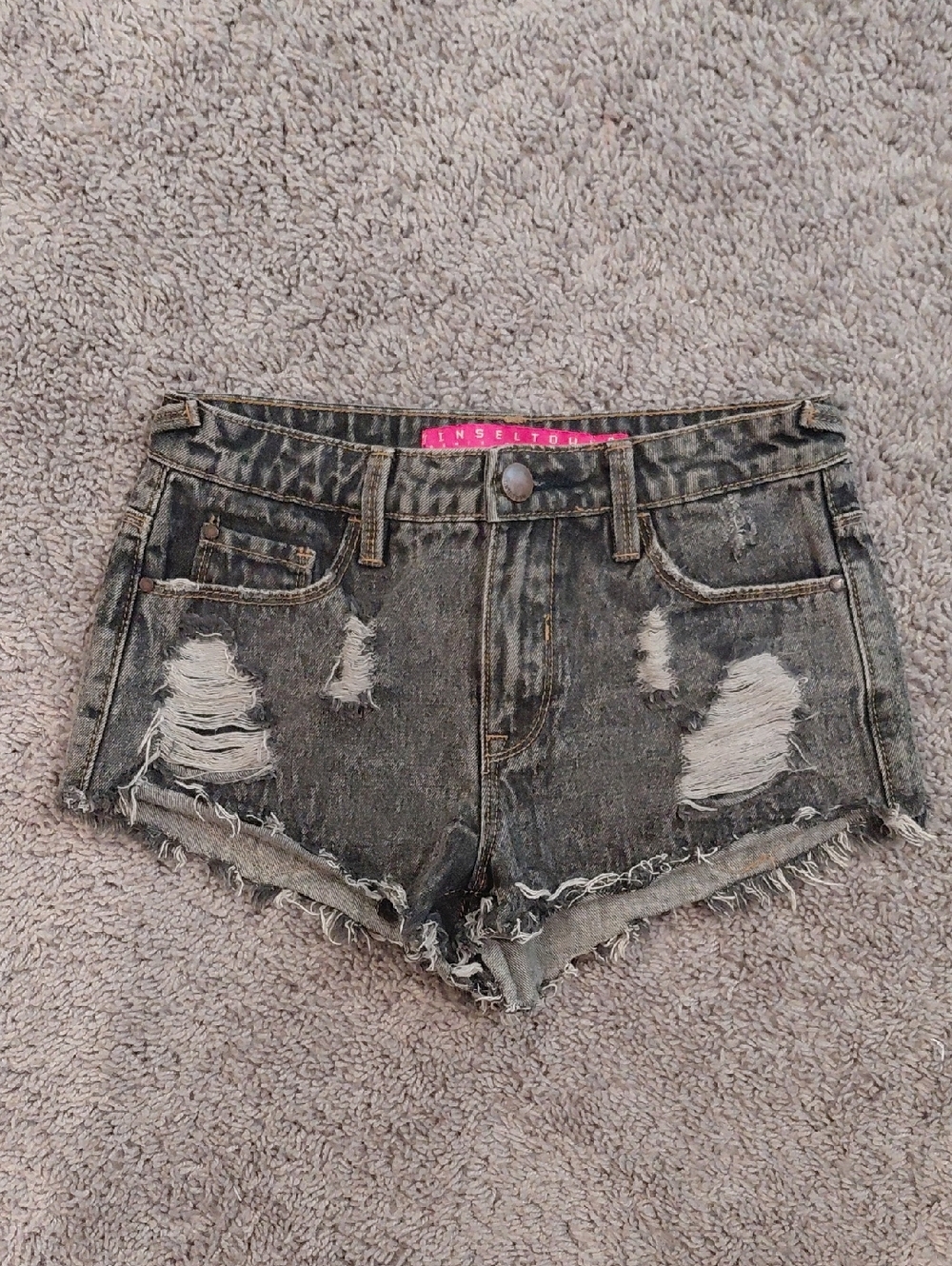 Distressed denim cheeky shorts size 0
